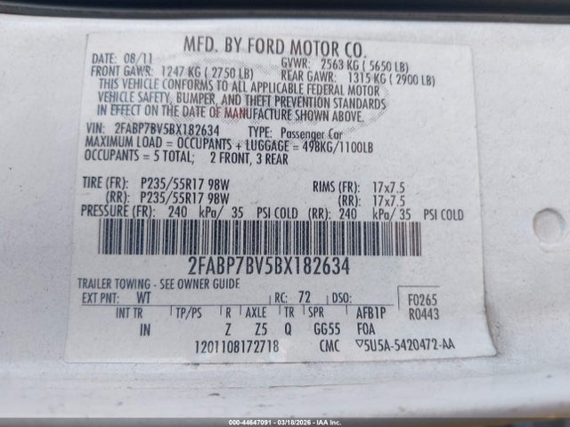 2011 FORD CROWN VICTORIA 2FABP7BV5BX182634 Photo 8