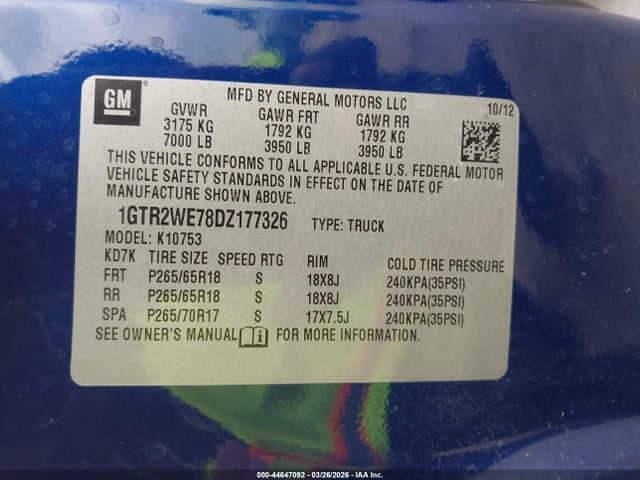 2013 Gmc Sierra 1500 Slt მანქანა იყიდება აუქციონზე, vin: 1GTR2WE78DZ177326, აუქციონის ნომერი: 44647092