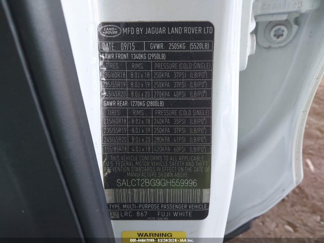 SALCT2BG9GH559996 Land Rover Discovery Sport Hse Lux