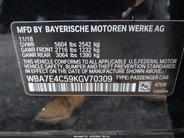 2019 BMW 740I WBA7E4C59KGV70309 Photo 8