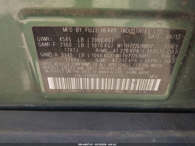2013 Subaru Outback 2.5i Premium მანქანა იყიდება აუქციონზე, vin: 4S4BRCCC5D3311865, აუქციონის ნომერი: 44647141