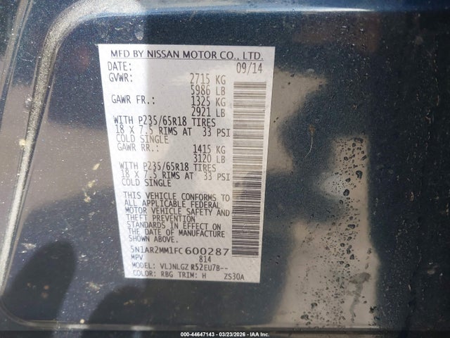 2015 NISSAN PATHFINDER 5N1AR2MM1FC600287 Photo 8