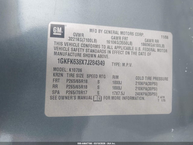 Продажа на аукционе авто 2007 Gmc Yukon Denali, vin: 1GKFK638X7J284349, номер лота: 44647166