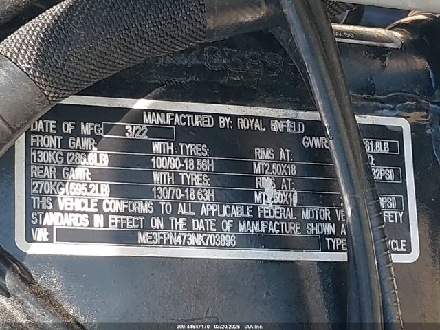 2022 ROYAL ENFIELD MOTORS INT 650 ME3FPN473NK703896 Photo 9