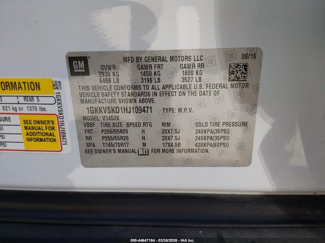 Auction sale of the 2017 Gmc Acadia Limited, vin: 1GKKVSKD1HJ109471, lot number: 44647184