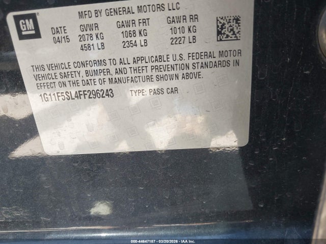 1G11F5SL4FF296243 Chevrolet Malibu 1lz