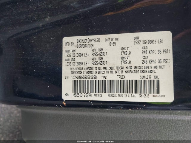 Aukcja sprzedaży 2006 Dodge Dakota Slt, vin: 1D7HW48N56S521288, numer aukcji: 44647204