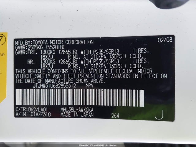 Продажа на аукционе авто 2008 Lexus Rx 400h, vin: JTJHW31U682855612, номер лота: 44647209
