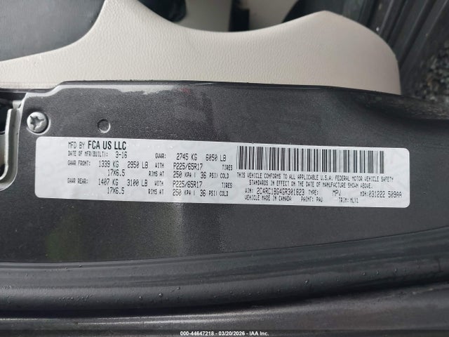 Продаж на аукціоні авто 2016 Chrysler Town & Country Touring, vin: 2C4RC1BG4GR301823, номер лоту: 44647218