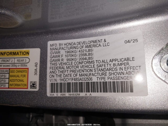 Honda ACCORD SE 2025 1HGCY1F48SA032506 Image 9