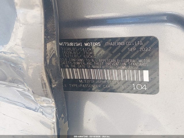 2023 Mitsubishi Mirage G4 Black Edition/es/le მანქანა იყიდება აუქციონზე, vin: ML32FUFJ6PHF01524, აუქციონის ნომერი: 44647248