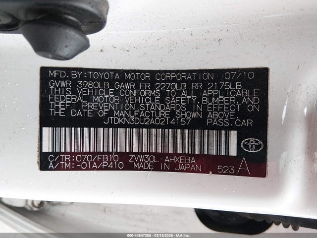 2010 TOYOTA PRIUS JTDKN3DU2A0214157 Photo 8