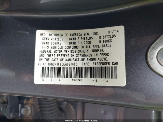 Aukcja sprzedaży 2014 Honda Accord Ex-l V-6, vin: 1HGCR3F86EA021665, numer aukcji: 44647288