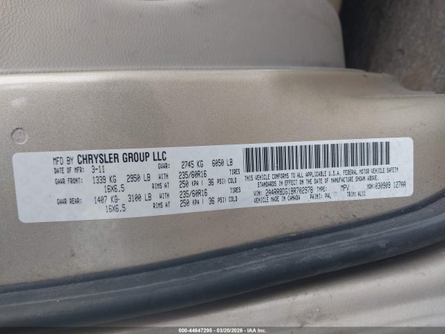 44647295 :رقم المزاد ، 2A4RR8DG1BR702978 vin ، 2011 Chrysler Town & Country Touring-l مزاد بيع