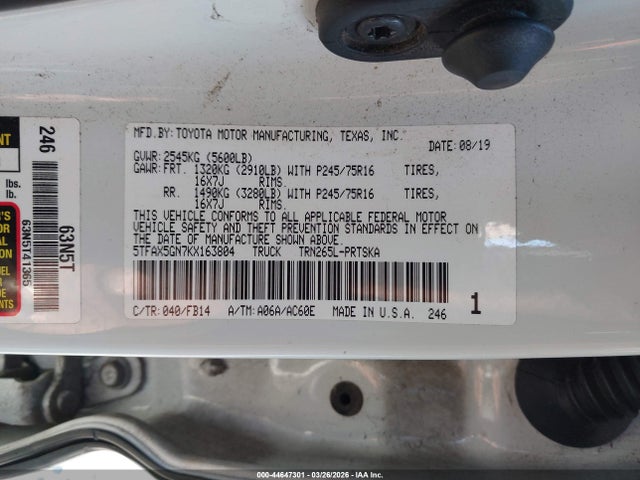 Aukcja sprzedaży 2019 Toyota Tacoma Sr, vin: 5TFAX5GN7KX163804, numer aukcji: 44647301