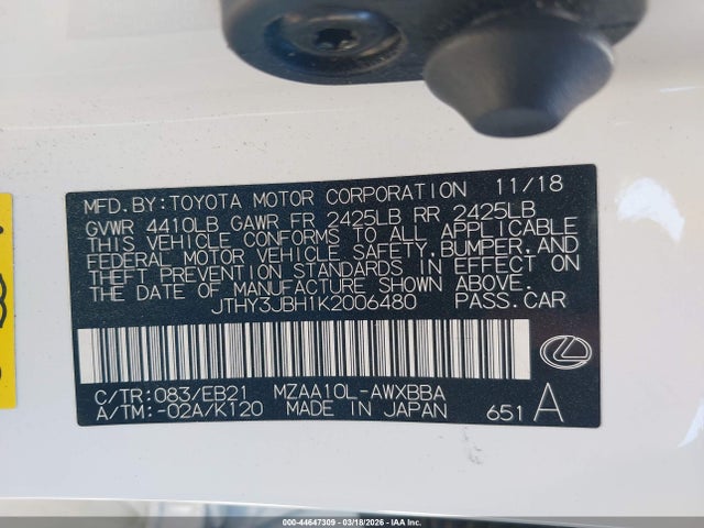 Продаж на аукціоні авто 2019 Lexus Ux 200 F Sport, vin: JTHY3JBH1K2006480, номер лоту: 44647309