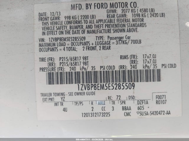 1ZVBP8EM5E5285509 Ford Mustang V6 Premium