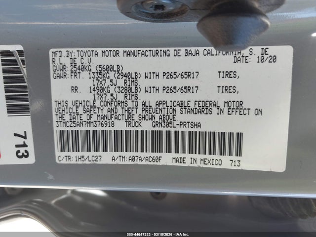3TMCZ5AN7MM376918 Toyota Tacoma Double Cab/sr/sr5/trd Sport/trd Off Road/trd Pro