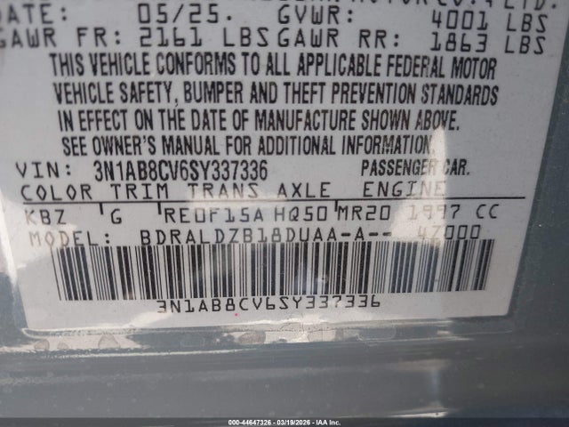 3N1AB8CV6SY337336 Nissan SENTRA SV