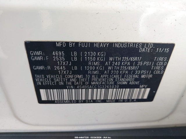 4S4BSACC1G3265030 Subaru Outback 2.5i Premium