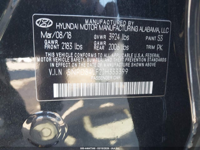 5NPD84LF2JH333399 Hyundai ELANTRA SEL