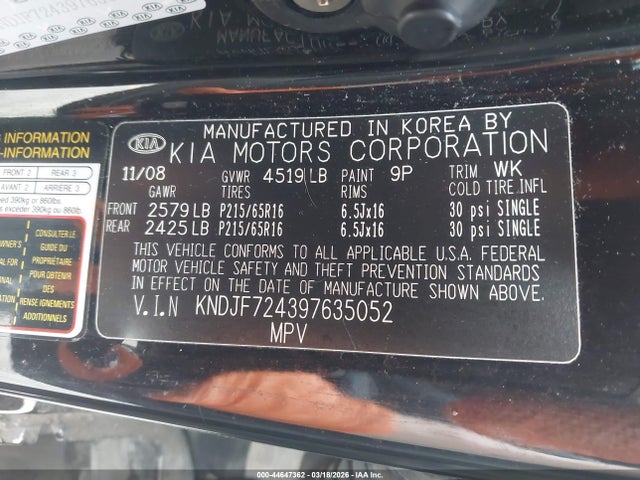 Продаж на аукціоні авто 2009 Kia Sportage Lx, vin: KNDJF724397635052, номер лоту: 44647362