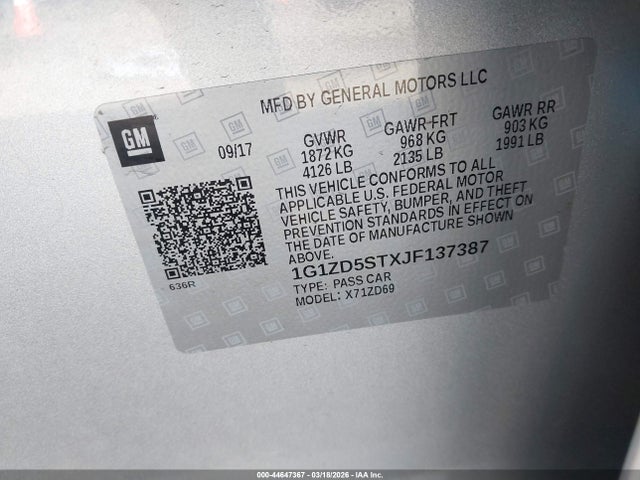 1G1ZD5STXJF137387 Chevrolet MALIBU LT