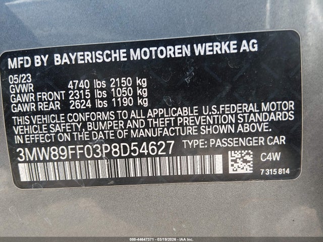 Продажа на аукционе авто 2023 Bmw 330i Xdrive, vin: 3MW89FF03P8D54627, номер лота: 44647371
