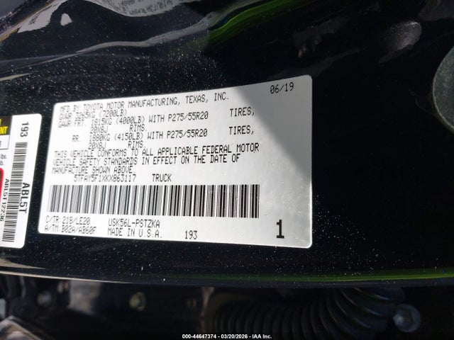 5TFAY5F1XKX863117 Toyota Tundra Platinum 5.7l V8