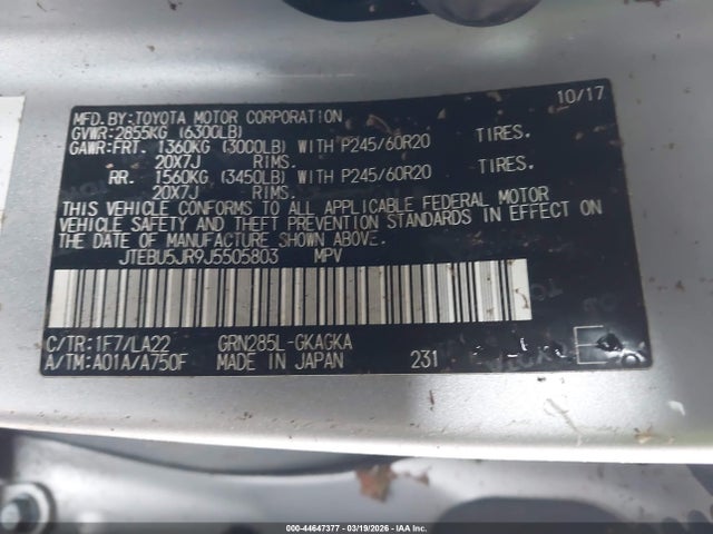 JTEBU5JR9J5505803 Toyota 4runner Limited