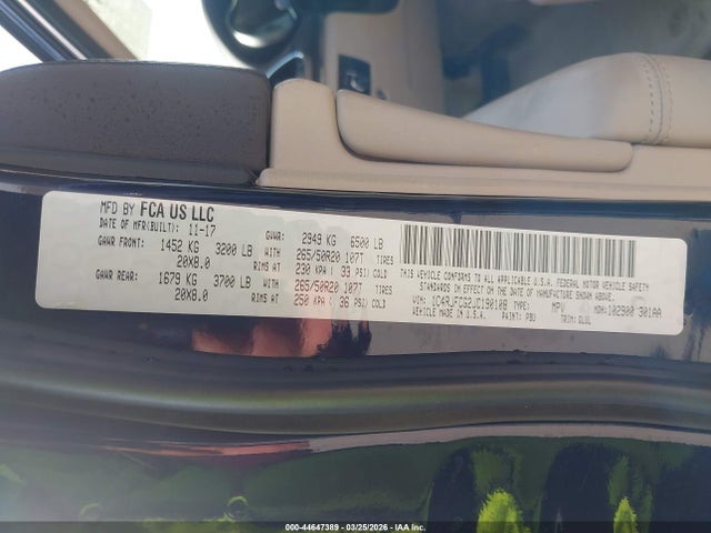 Продаж на аукціоні авто 2018 Jeep Grand Cherokee Overland 4x4, vin: 1C4RJFCG2JC190108, номер лоту: 44647389