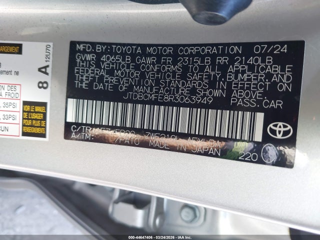 JTDBCMFE8R3063949 Toyota Corolla Hybrid Le