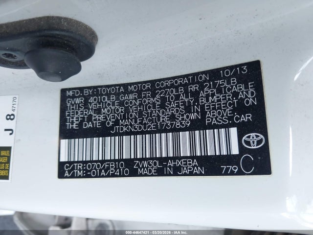 Toyota Prius Two 2014 JTDKN3DU2E1737839 Image 9