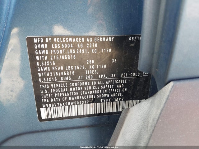 Aukcja sprzedaży 2017 Volkswagen Tiguan 2.0t S, vin: WVGBV7AX9HW501312, numer aukcji: 44647439