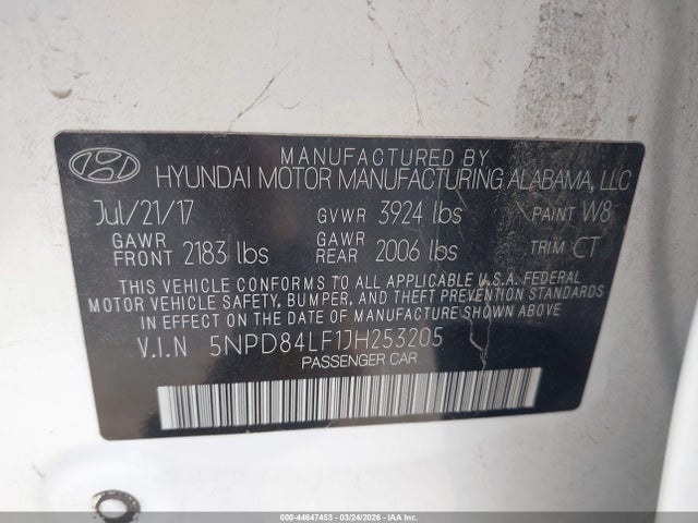 5NPD84LF1JH253205 Hyundai ELANTRA SEL