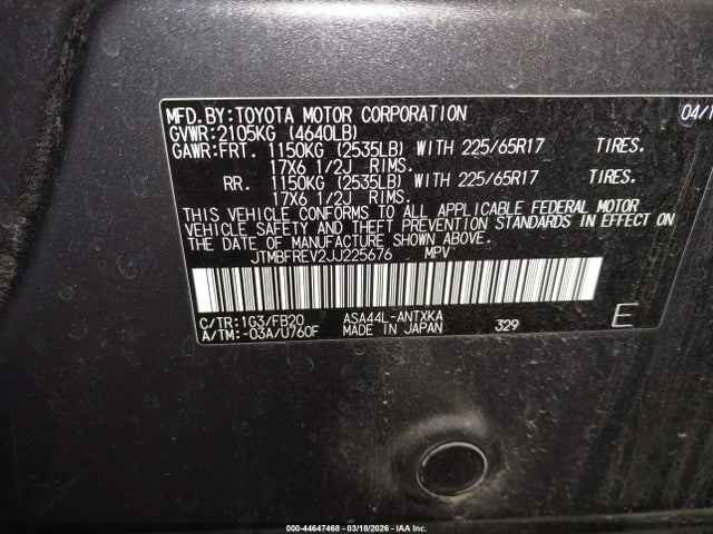 JTMBFREV2JJ225676 Toyota RAV4 LE