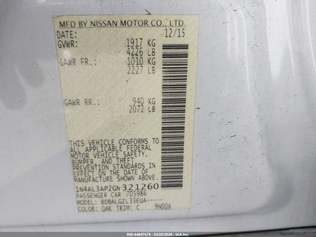 1N4AL3AP2GN321260 Nissan Altima 2.5 S