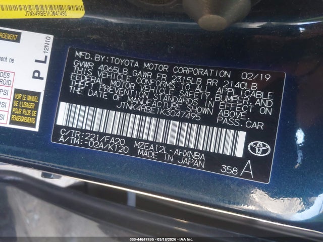 Toyota COROLLA SE 2019 JTNK4RBE1K3047495 Image 9