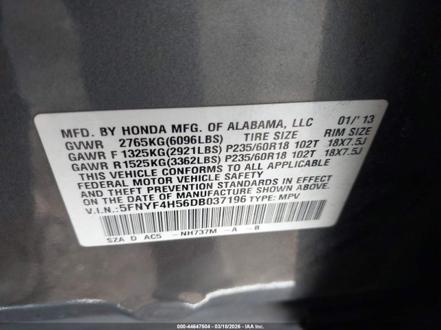 2013 HONDA PILOT 5FNYF4H56DB037196 Photo 8