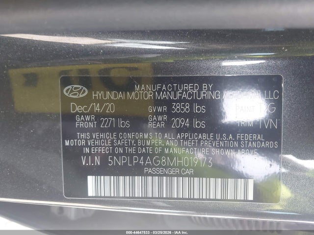 Продажа на аукционе авто 2021 Hyundai Elantra Limited, vin: 5NPLP4AG8MH019173, номер лота: 44647533