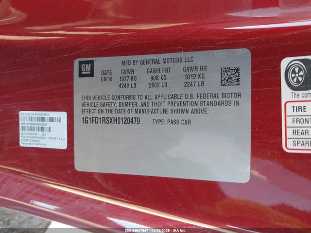 1G1FD1RSXH0120479 Chevrolet Camaro 2lt