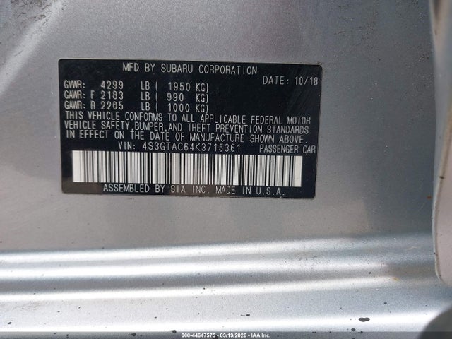 4S3GTAC64K3715361 Subaru Impreza 2.0i Premium