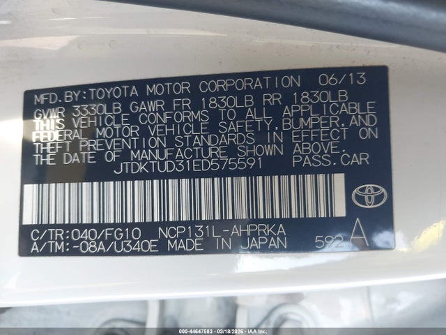 JTDKTUD31ED575591 Toyota Yaris Le (tmc/cbu Plant)