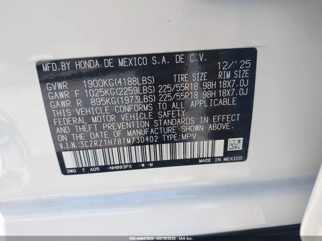 3CZRZ1H78TM730402 Honda Hr-v 2wd Ex-l