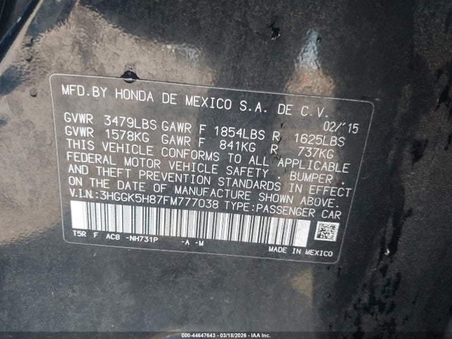 3HGGK5H87FM777038 Honda Fit Ex/ex-l