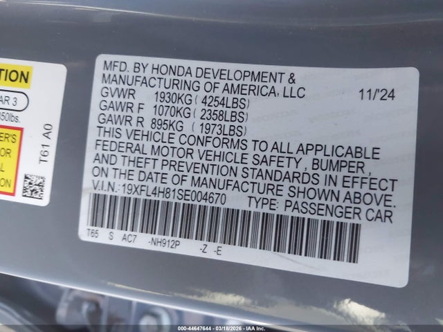 19XFL4H81SE004670 Honda Civic Hybrid Sport