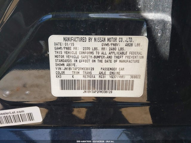 44647658 :رقم المزاد ، JN1BV7AP2FM338129 vin ، 2015 Infiniti Q50 مزاد بيع