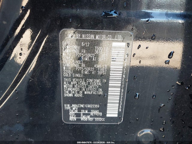 Продажа на аукционе авто 2012 Infiniti Qx56, vin: JN8AZ2NE1C9022359, номер лота: 44647676