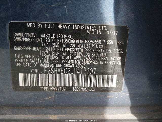 2013 SUBARU FORESTER JF2SHAEC2DH417607 Photo 8