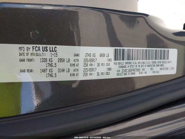 2015 Chrysler Town & Country Touring მანქანა იყიდება აუქციონზე, vin: 2C4RC1BG9FR675083, აუქციონის ნომერი: 44647679
